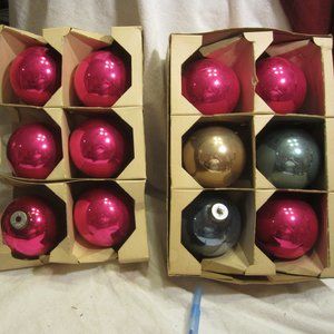 VTG SHINY BRITE ORNAMENTS, 2 BOXES, 3.5'' BALL, GLASS ORNAMENTS